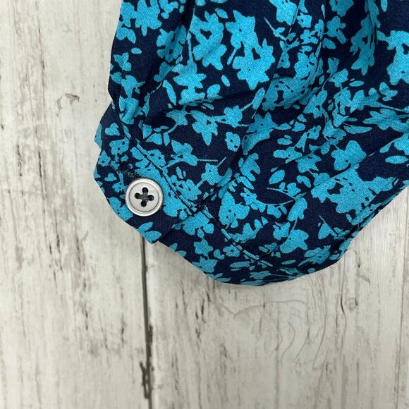 LOFT Blue Long Sleeve Lightweight Floral Button Front Flowy V Neck Shirt Dress 6 - Picture 4 of 9